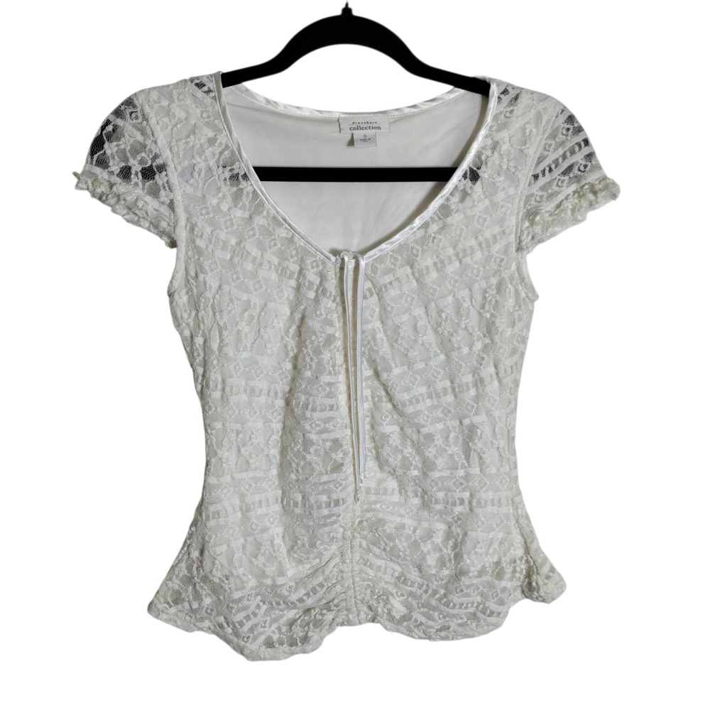 Dressbarn Collection White Lace Cap Sleeve V-Neck Tie Front Top Small‎